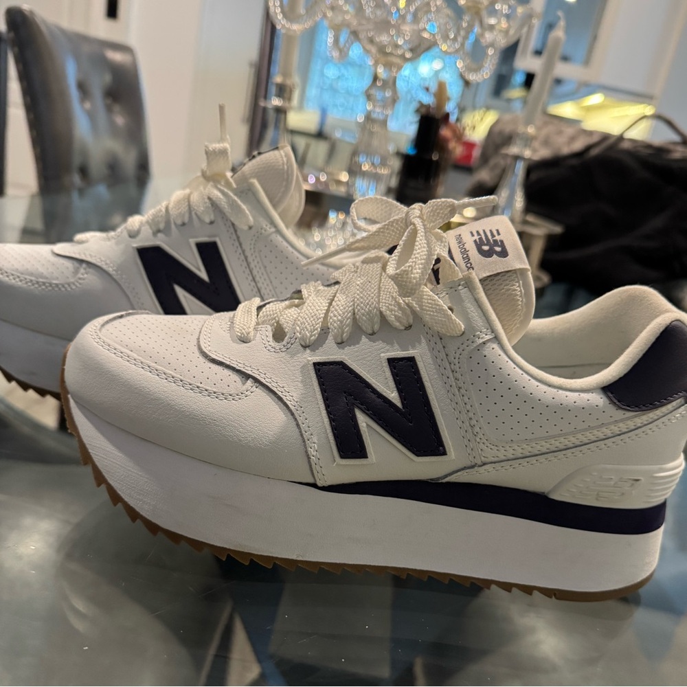 New Balance 574 platform sneaker.